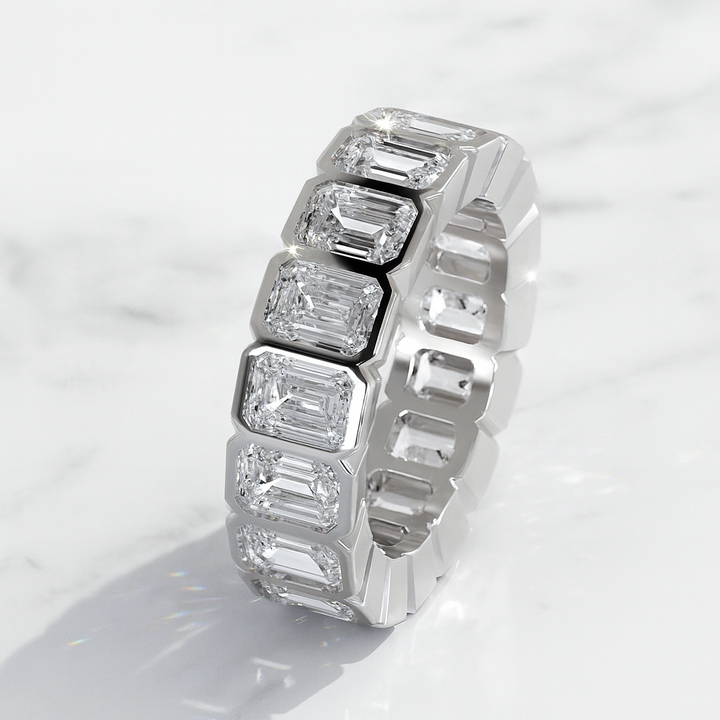 Emerald Cut Diamond Bezel Set Eternity Band