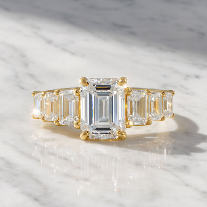Emerald Cut Seven Stone in Yellow Gold | Engagement Ring Dallas