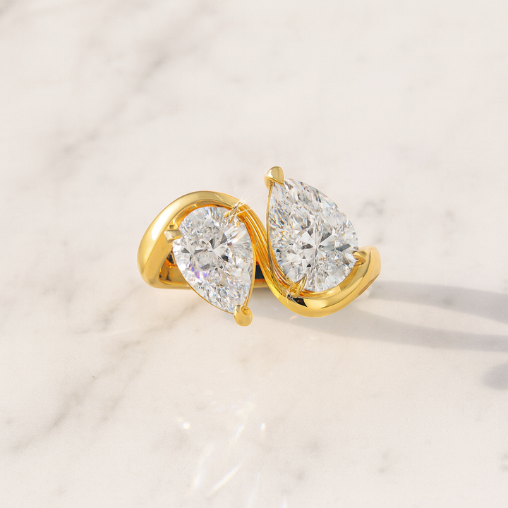 Two Stone Pear Shape Swoop Ring | Engagement Ring Dallas