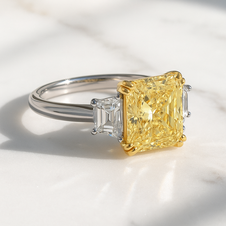 Fancy Yellow Radiant Cut and Trapezoids | Engagement Ring Dallas