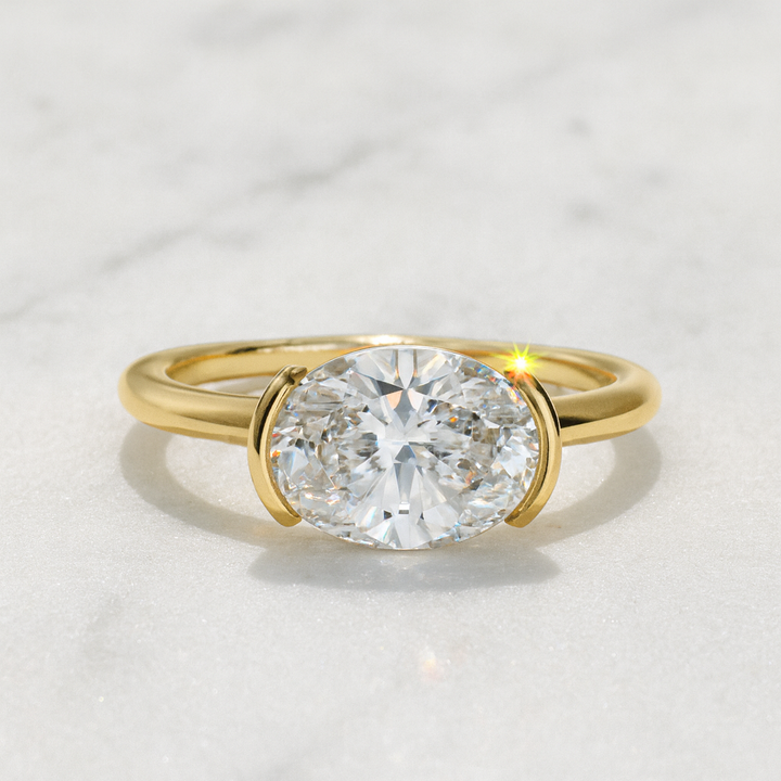 Oval Diamond Engagement Ring Set Sideways