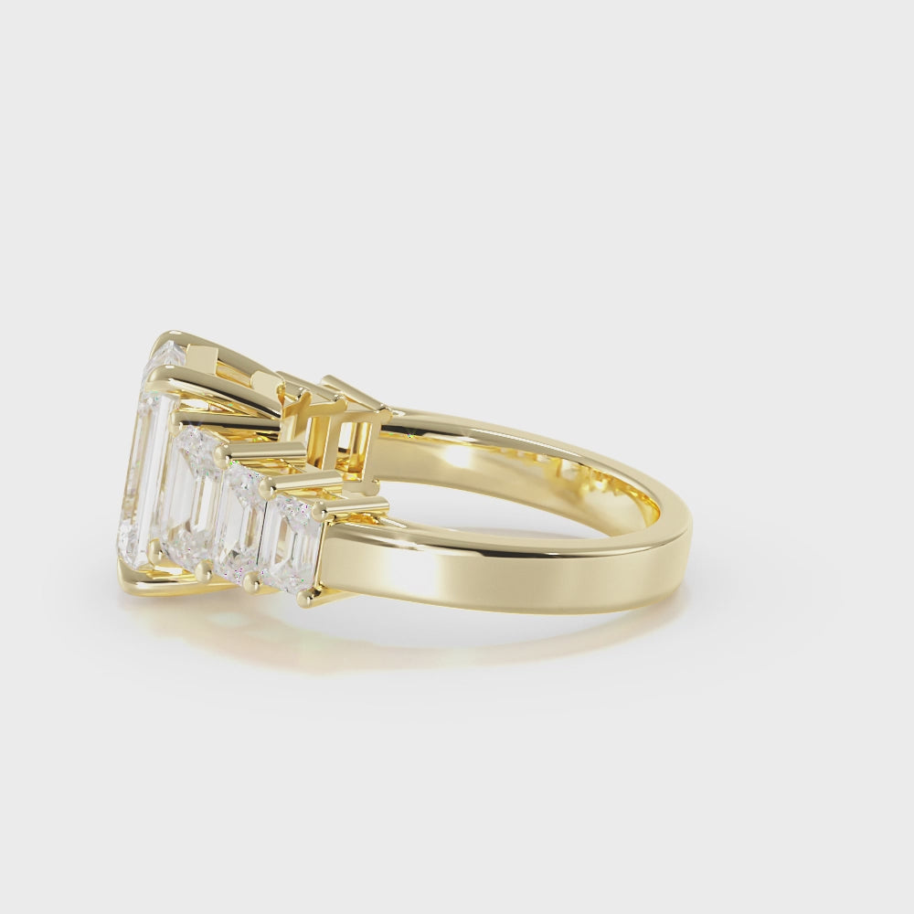 Emerald Cut Seven Stone in Yellow Gold | Engagement Ring Dallas