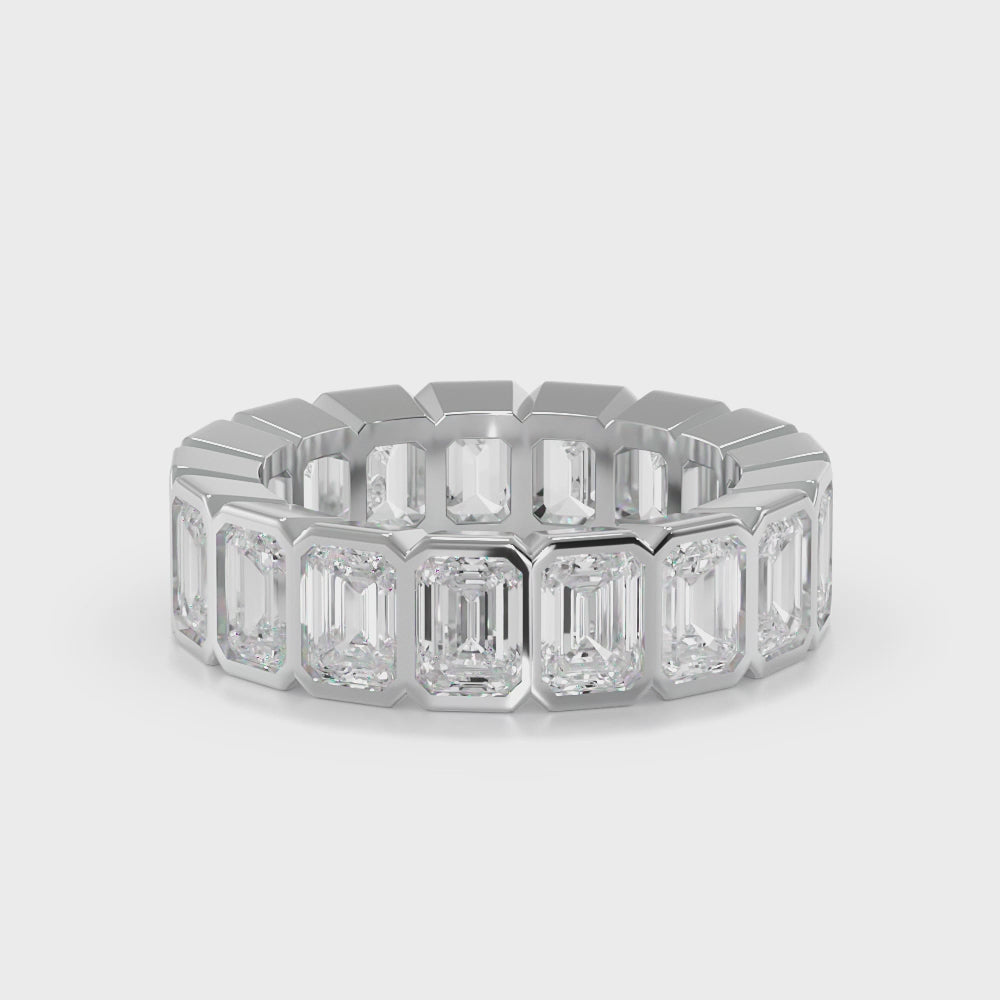 Emerald Cut Diamond Bezel Set Eternity Band