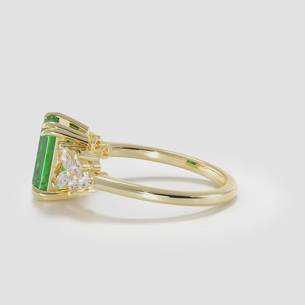 Green Emerald Gemstone and Diamond Ring