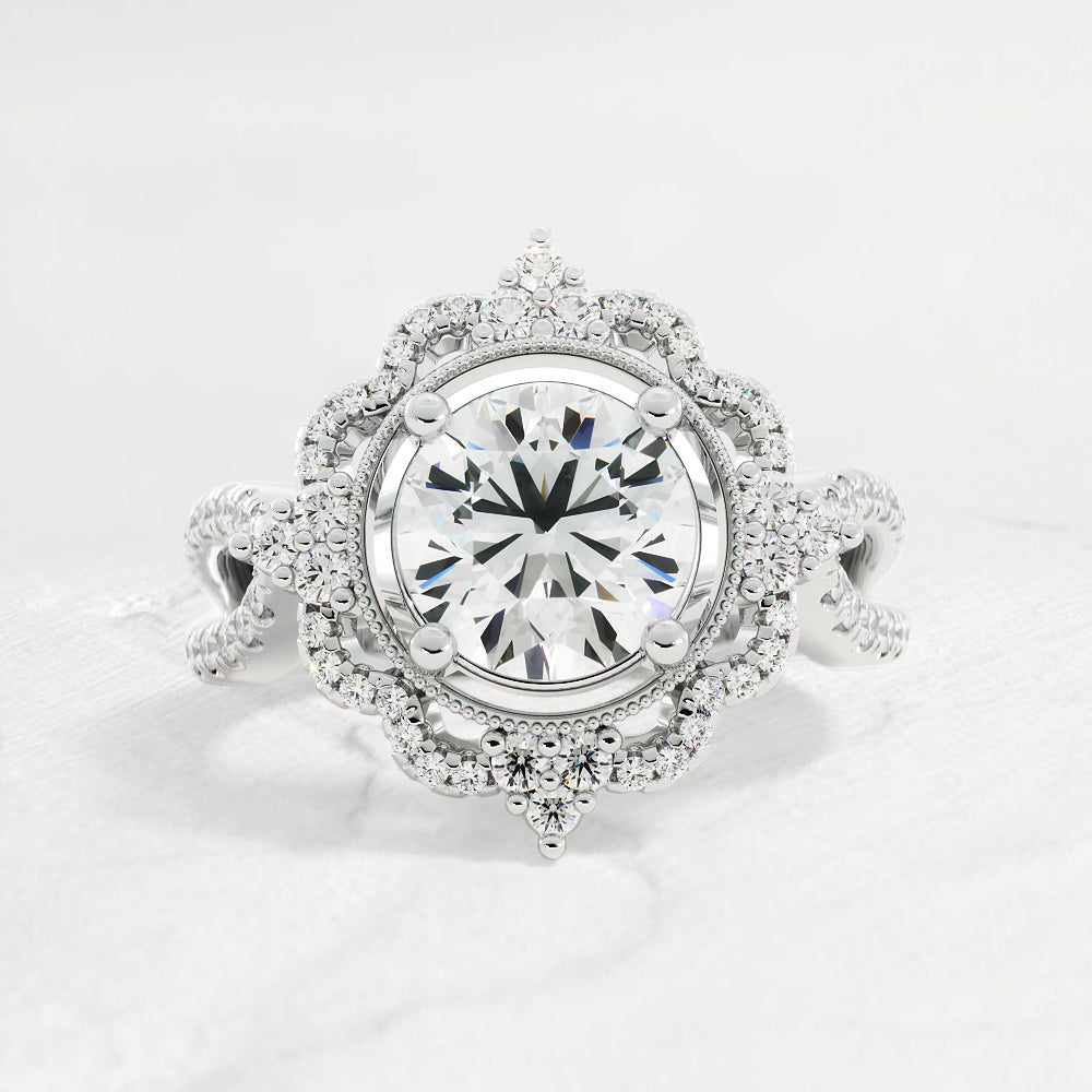 Felicity Floral Halo Round Diamond Ring