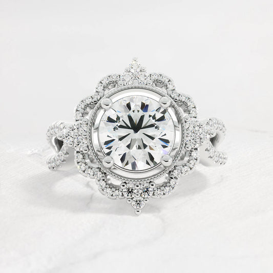 Felicity Floral Halo Round Diamond Ring