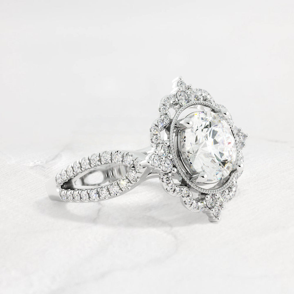 Felicity Floral Halo Round Diamond Ring