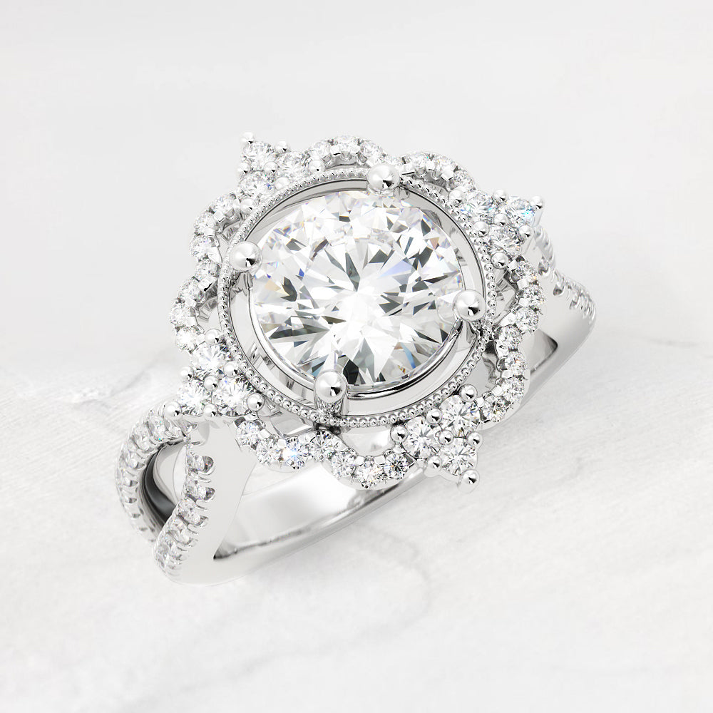 Felicity Floral Halo Round Diamond Ring