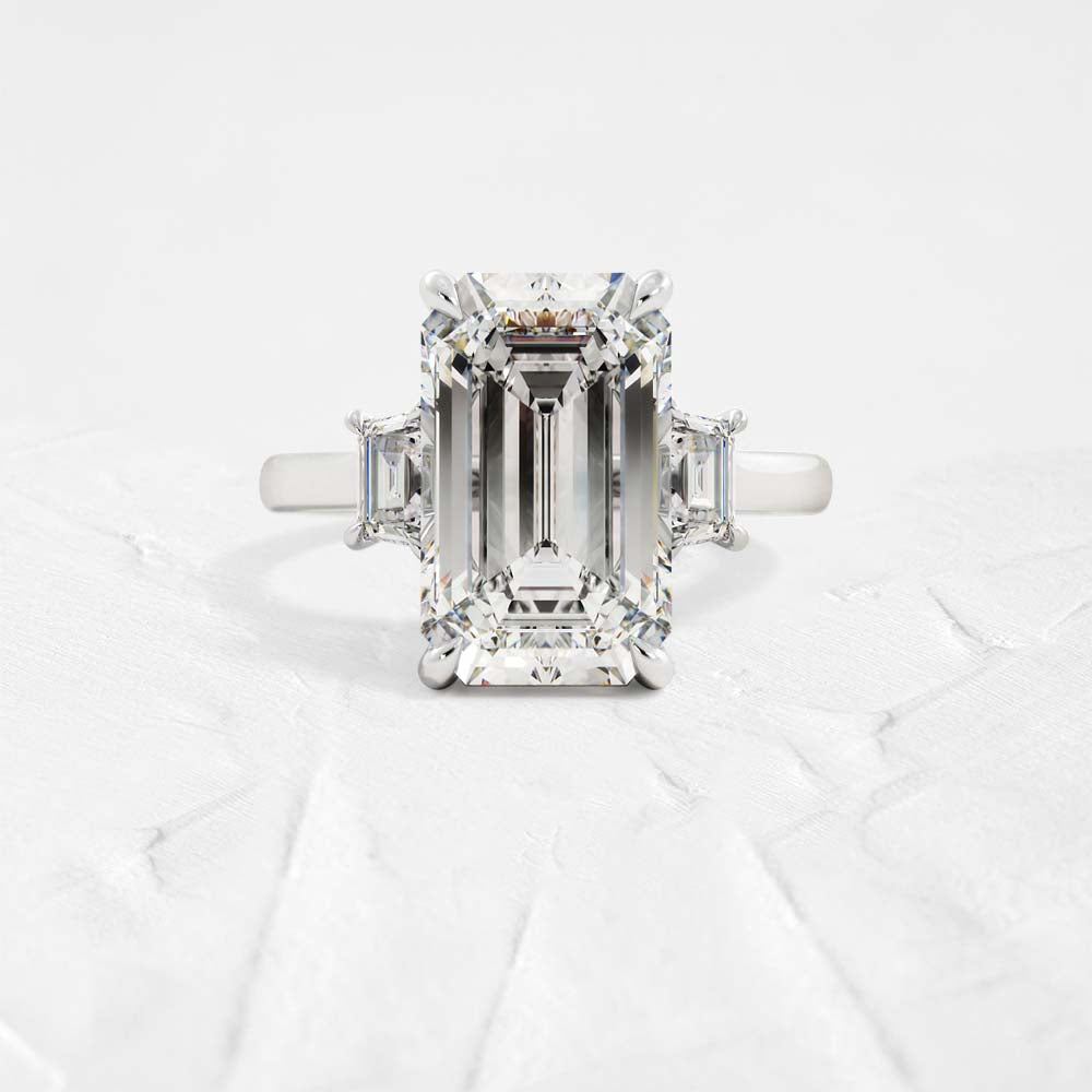 Evie Three Stone Emerald and Trapezoid Cut Diamond Ring