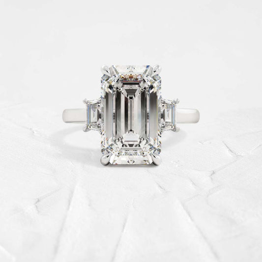 Evie Three Stone Emerald and Trapezoid Cut Diamond Ring