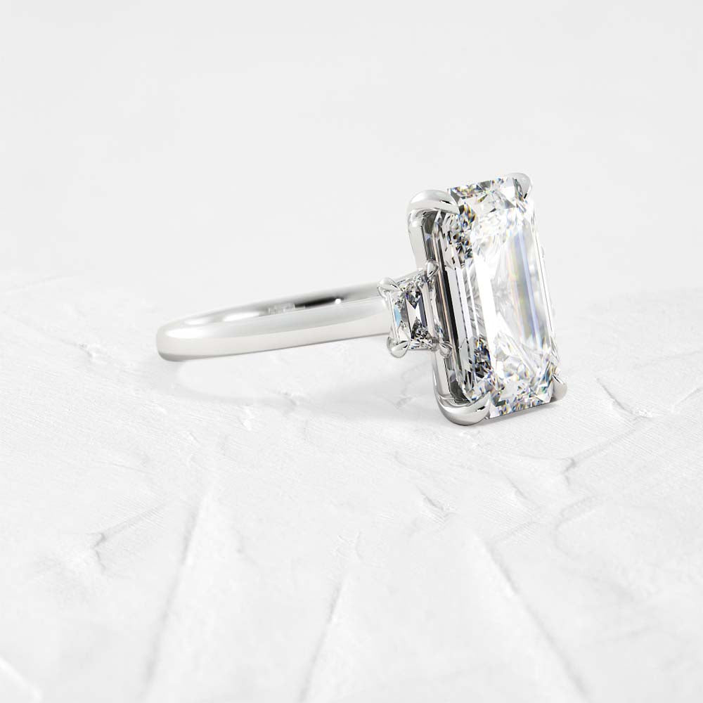 Evie Three Stone Emerald and Trapezoid Cut Diamond Ring