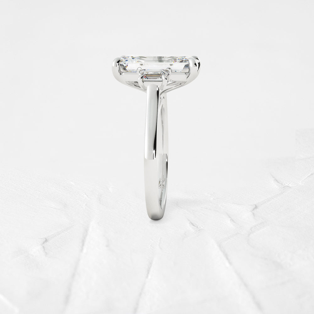 Evie Three Stone Emerald and Trapezoid Cut Diamond Ring
