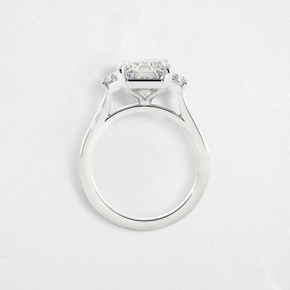 Evie Three Stone Emerald and Trapezoid Cut Diamond Ring