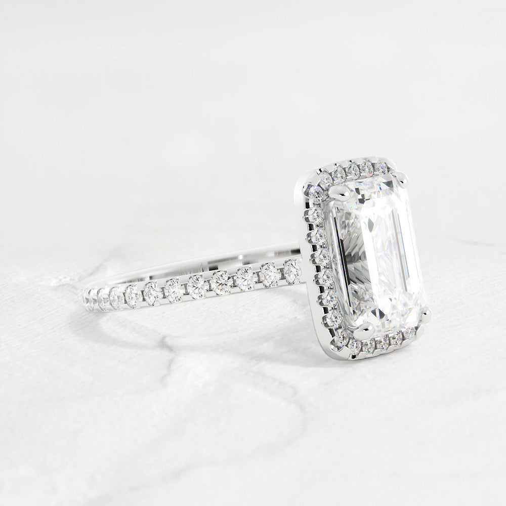 Harlow Emerald Cut Halo Diamond Engagement Ring