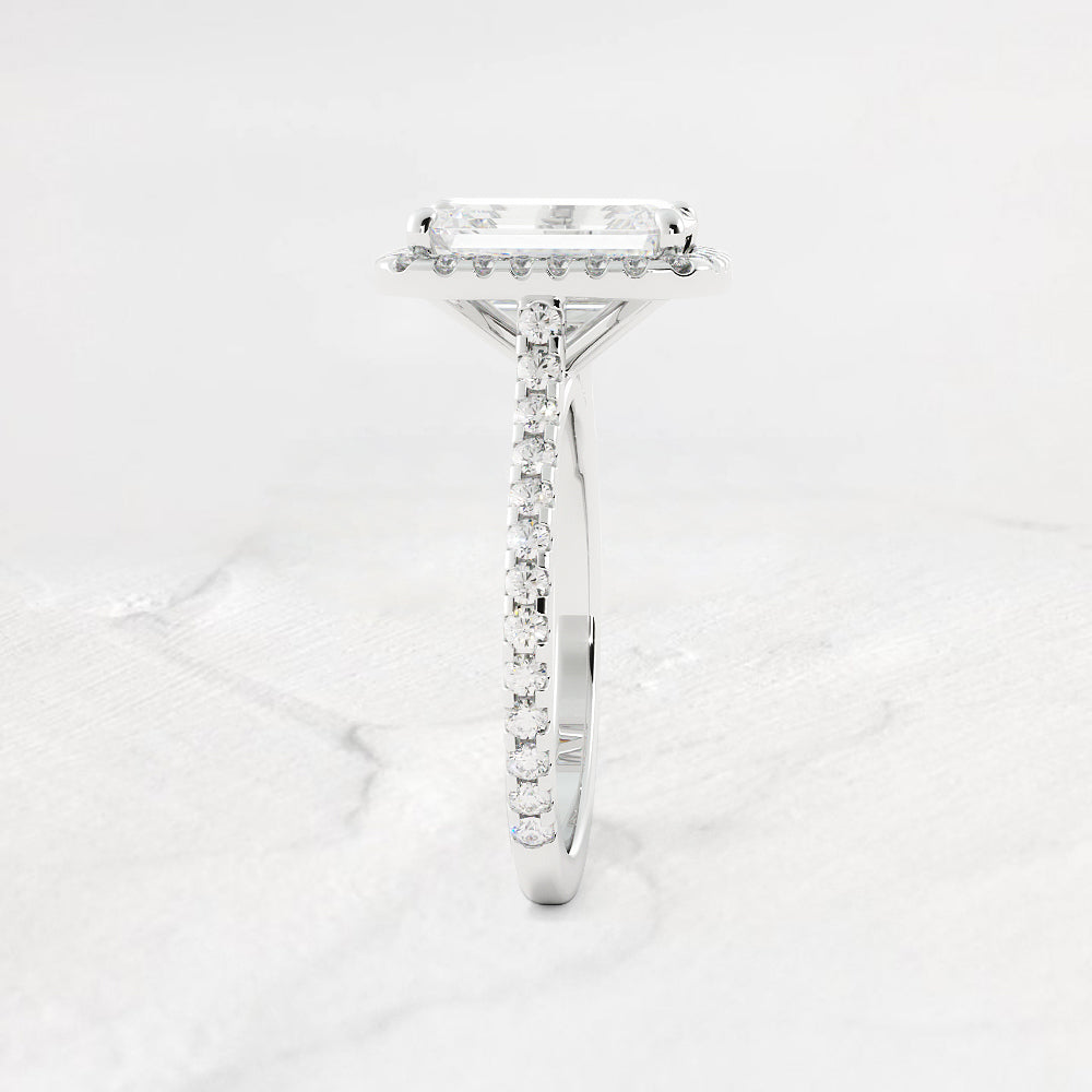 emerald cut halo engagement rings side view